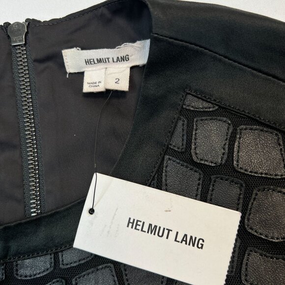 NWT Helmut Lang Fractal Mini Dress Faux Leather Leopard Satin Black Shift  2 - Picture 7 of 15
